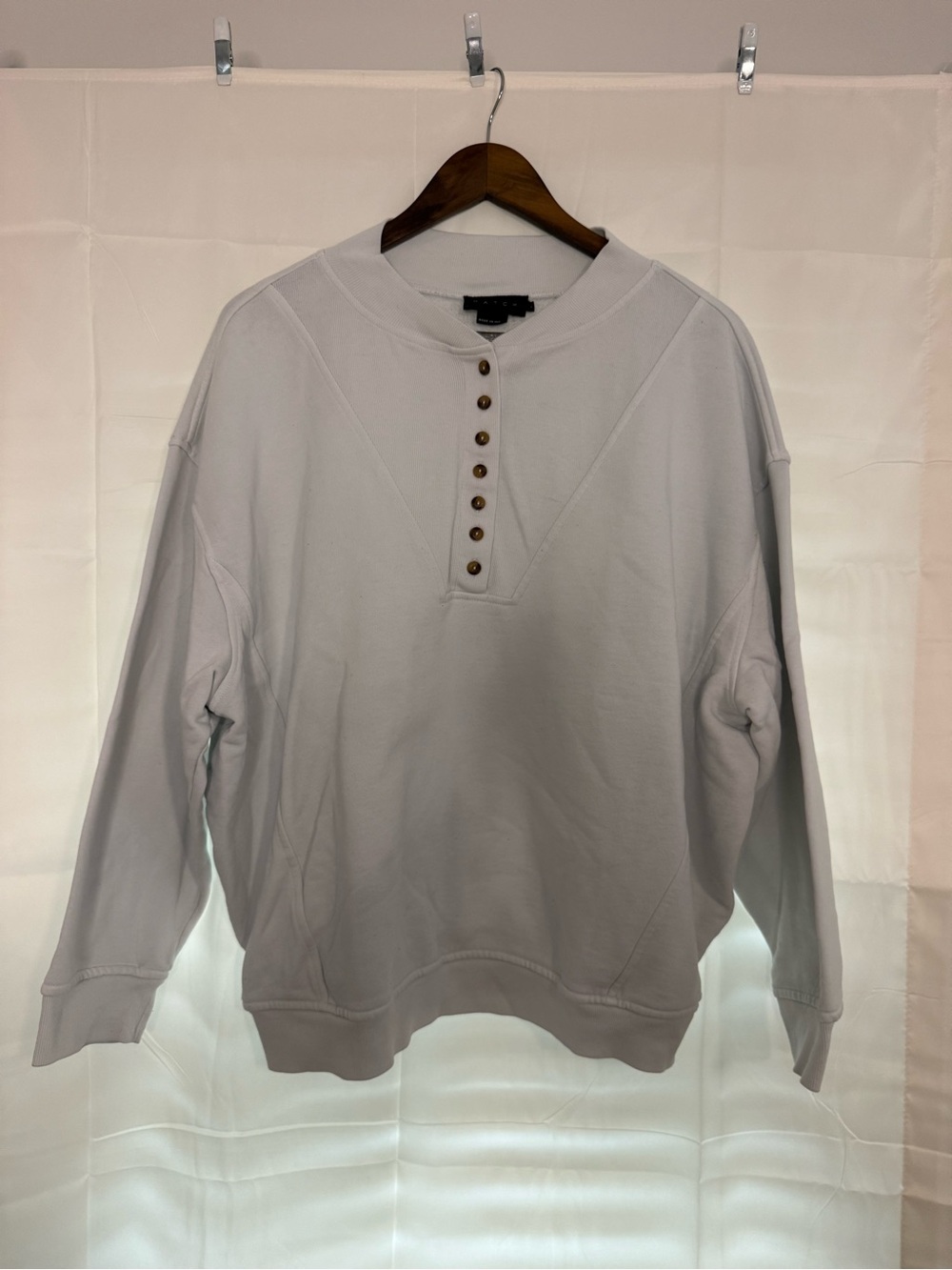 Hatch Maternity Cream Crewneck Henley Sweatshirt with Buttons
